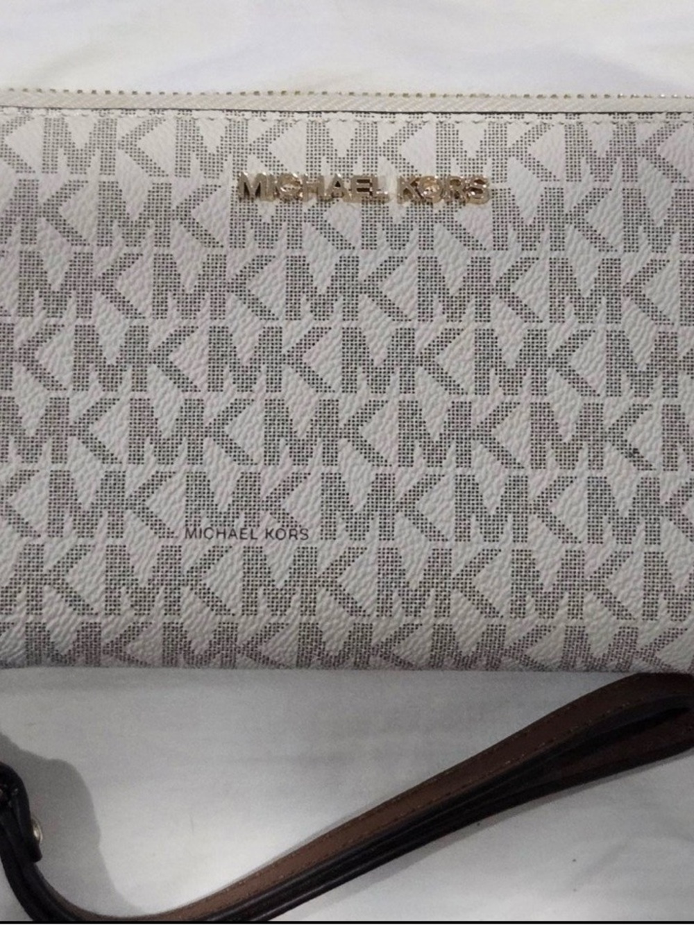 Michael Kors Cream & Brown Signature Logo Wristlet